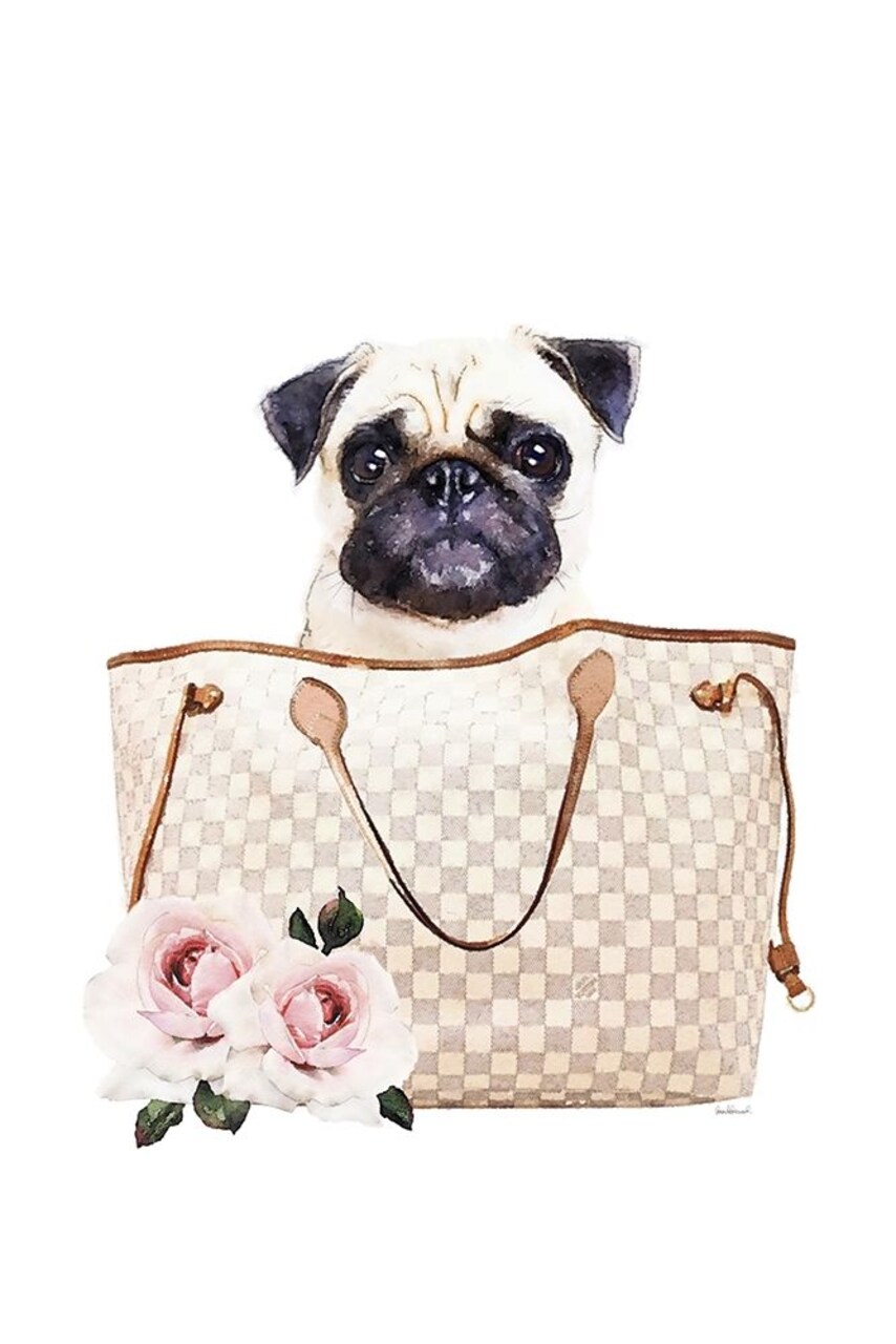 Fashion Bag with Pug Poster Print by Amanda Greenwood Amanda Greenwood # AGD117285